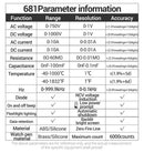 ANENG Digital Profissional Multímetro, sem contato Tester Tensão, Tela LCD Tester Atual, recarregável, AC, DC, 681